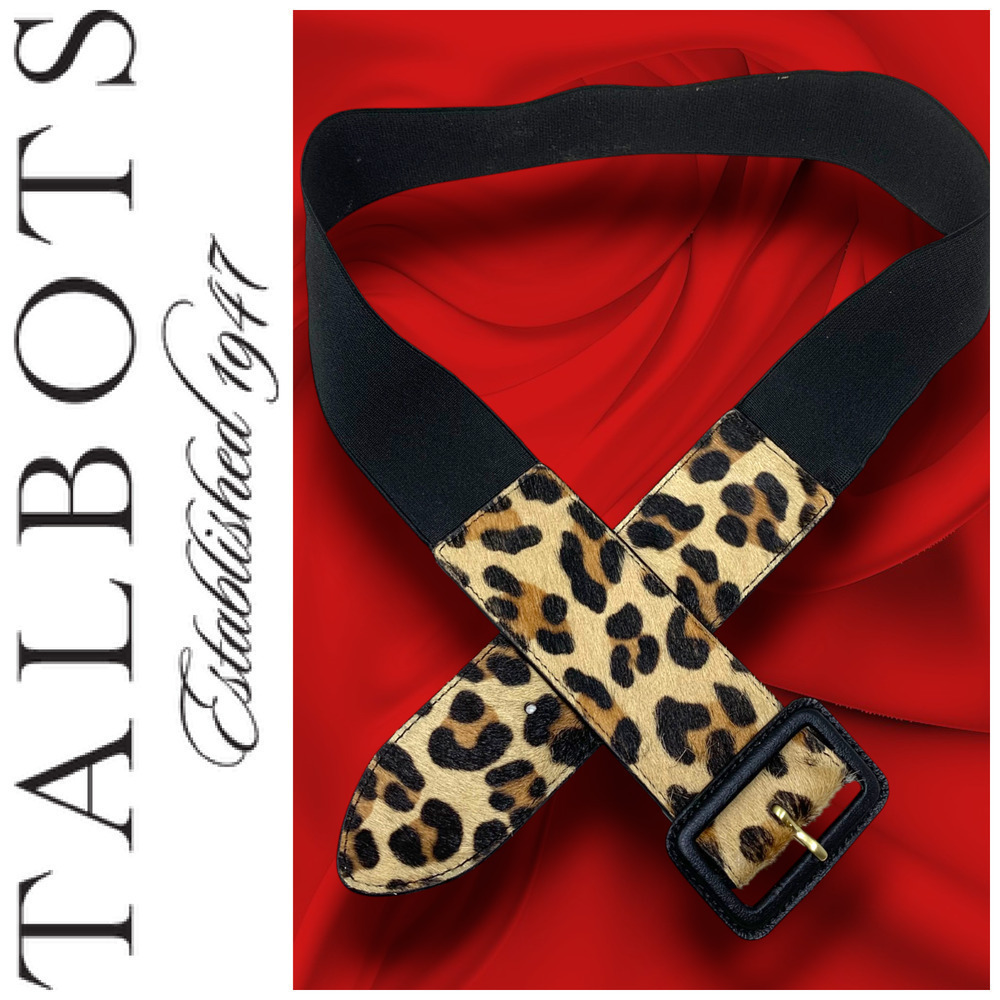 Vintage Y2K Talbots Sz M Leopard Cowhide Waist Stretch Cinch Belt Retro READ